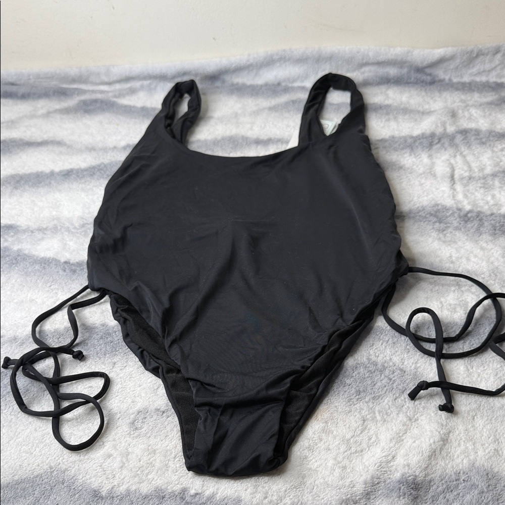 Bikini Lab Black One Piece Swimsuit L Adjustable Side Lace-Up BL9K801